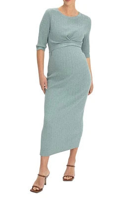 Angel Maternity Knit Midi Maternity/Nursing Dress Green at Nordstrom,