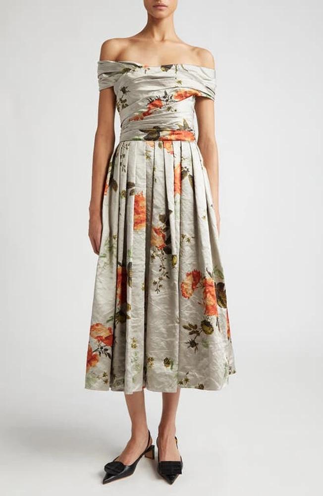 Erdem Floral Metallic Off the Shoulder Textured Satin Cocktail Dress Pearl at Nordstrom, Us