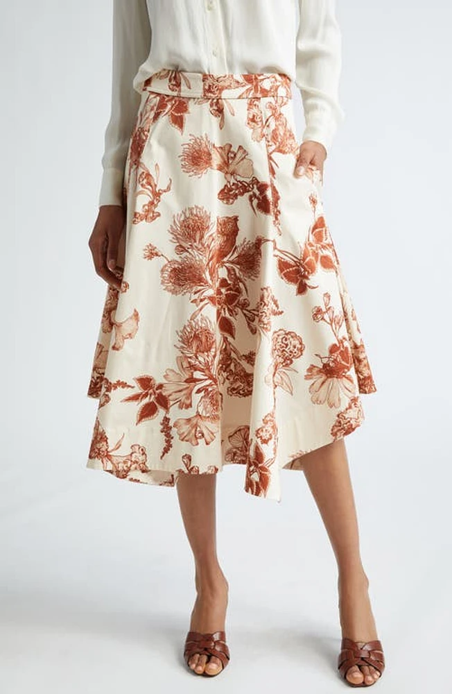 Jason Wu Collection Botanical Print Handkerchief Hem Midi Skirt Calico /Rust at Nordstrom,