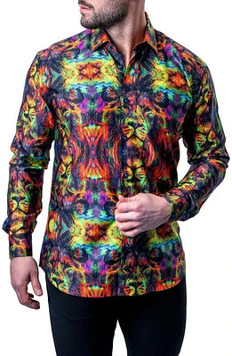 Maceoo Fibonacci Trippy Lion Button-Up Shirt Black Multi at Nordstrom,