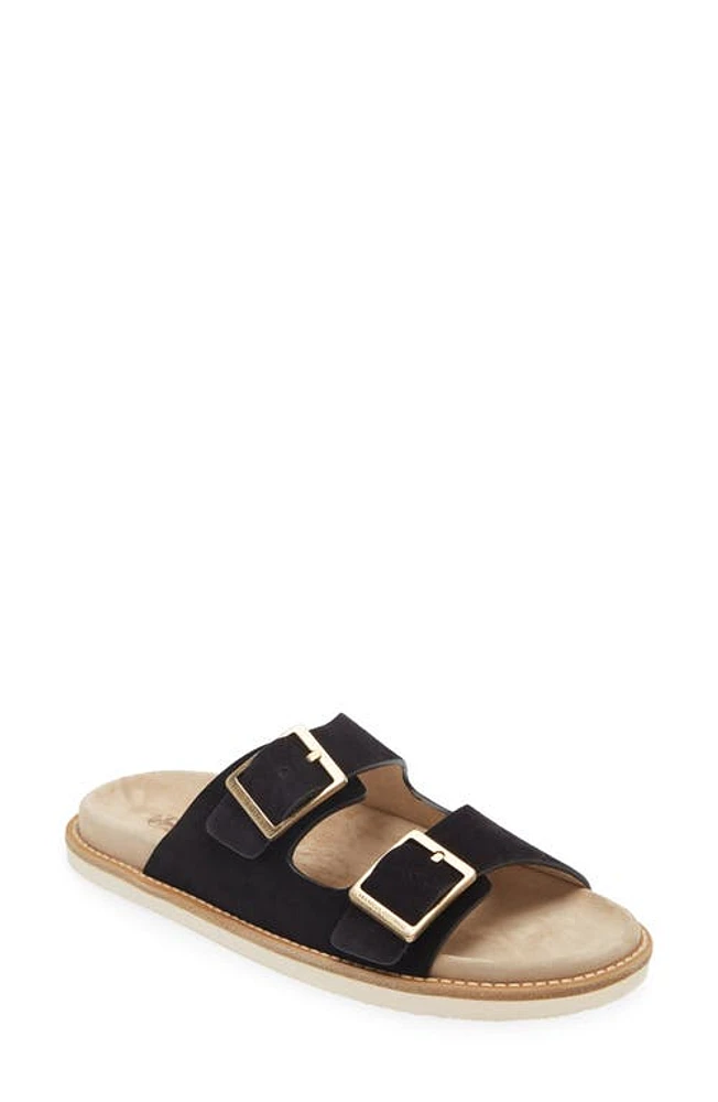 Brunello Cucinelli Double Strap Washed Suede Slide Sandal Black at Nordstrom,