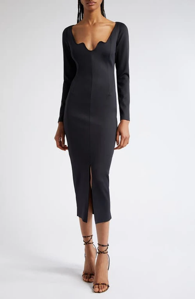 Mother of All Avery Wave Long Sleeve Silk Dress Black at Nordstrom,