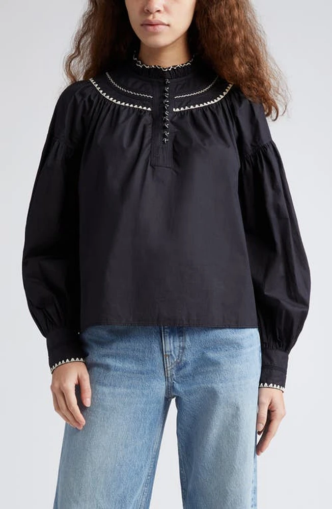 Ulla Johnson Lennie Embroidered Top Noir at Nordstrom,