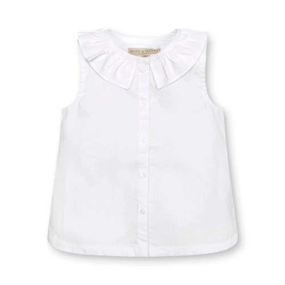 Hope & Henry Girls' Sleeveless Ruffle Collar Chambray Button Back Top, Infant White Linen at Nordstrom,