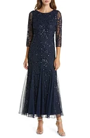 Pisarro Nights Illusion Sleeve Beaded A-Line Gown at Nordstrom,