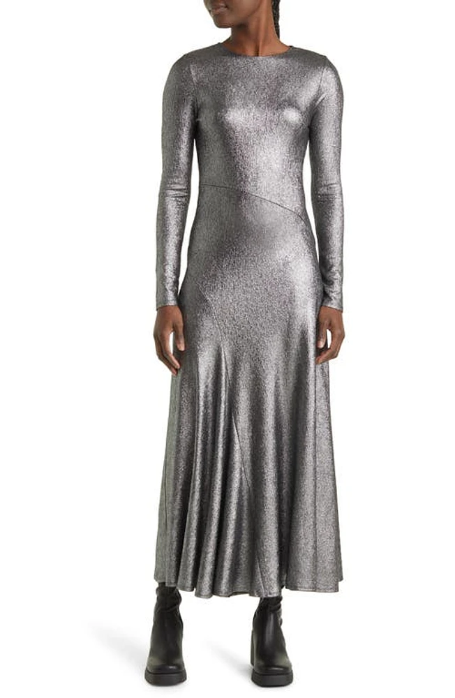 Topshop Cut & Sew Long Sleeve Midi Dress in Silver at Nordstrom, Size 4 Us