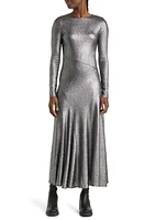 Topshop Cut & Sew Long Sleeve Midi Dress in Silver at Nordstrom, Size 4 Us