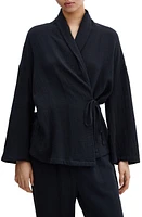 MANGO Wrap Cotton Pajama Shirt in Dark Navy at Nordstrom, Size Medium