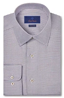 David Donahue Regular Fit Geometric Pattern Twill Dress Shirt Chocolate/Sky at Nordstrom,