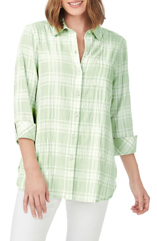 Foxcroft Germaine Plaid Tunic Blouse Sea Mist at Nordstrom,