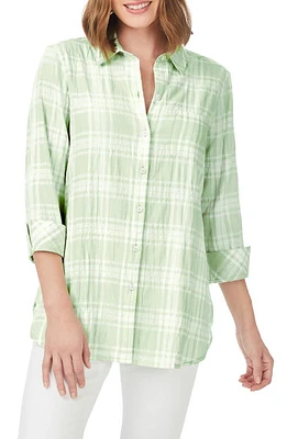 Foxcroft Germaine Plaid Tunic Blouse Sea Mist at Nordstrom,