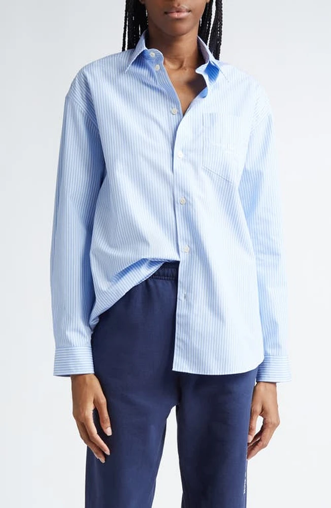 Sporty & Rich Hotel du Cap Oversize Stripe Cotton Button-Up Shirt Blue/White Thin at Nordstrom,