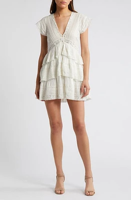 LoveShackFancy Binselle Lace Trim Layered Ruffle Minidress True White at Nordstrom,