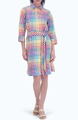 Foxcroft Rocca Rainbow Gingham Tie Waist Shirtdress Multi Plaid at Nordstrom,