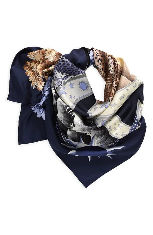 FERRAGAMO Animal Print Square Silk Foulard Scarf in Blue/Black at Nordstrom