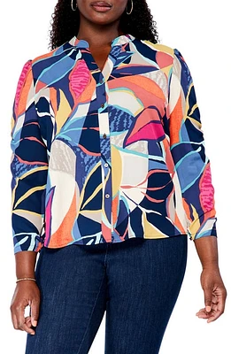 NIC+ZOE Jigsaw Leaf Button-Up Shirt in Pink Multi at Nordstrom, Size 1X