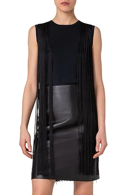 Akris Long Fringe Sleeveless Sweater Black at Nordstrom,