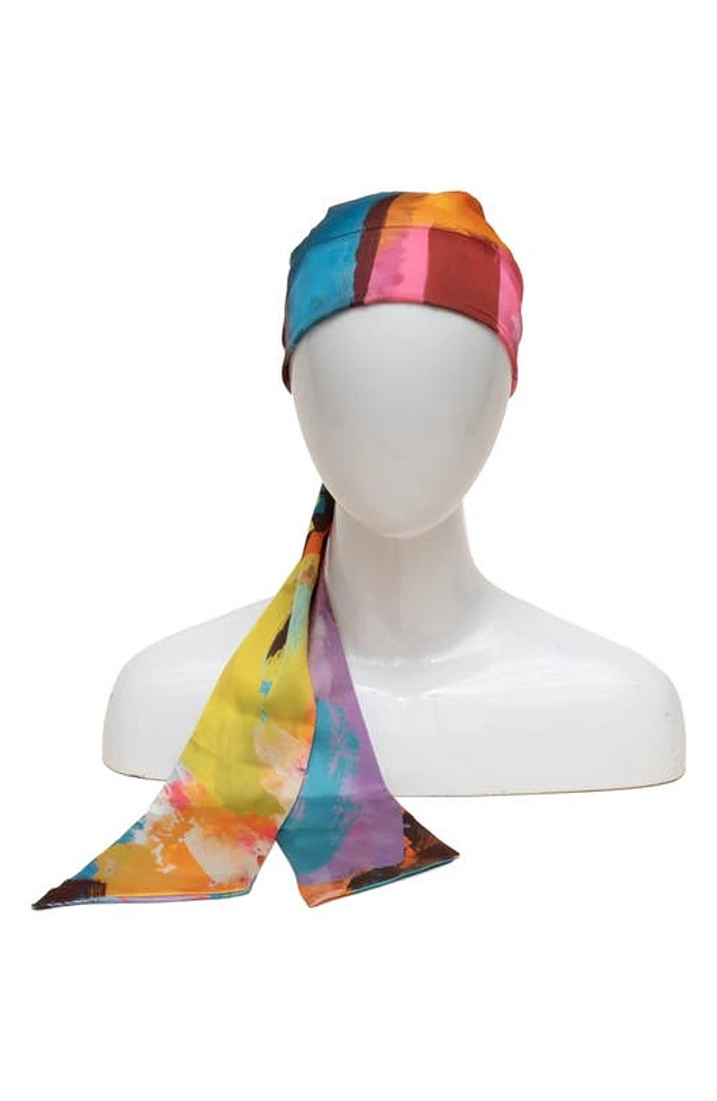 Eugenia Kim Gigi Brushstroke Satin Head Scarf in Pink/Yellow Multicolor at Nordstrom