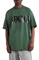 Balenciaga Distressed Tape Logo Cotton T-Shirt Dark Green at Nordstrom,