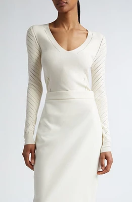 Max Mara Nadar V-Neck Pointelle Stitch Sweater Vanilla at Nordstrom,