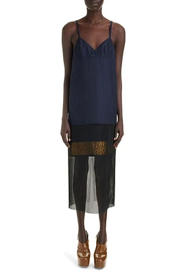 Dries Van Noten Damiana Pinstripe Mesh Hem Slipdress in Navy 509 at Nordstrom, Size 2 Us