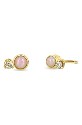 Zoë Chicco Opal & Diamond Stud Earrings in Yellow Gold at Nordstrom