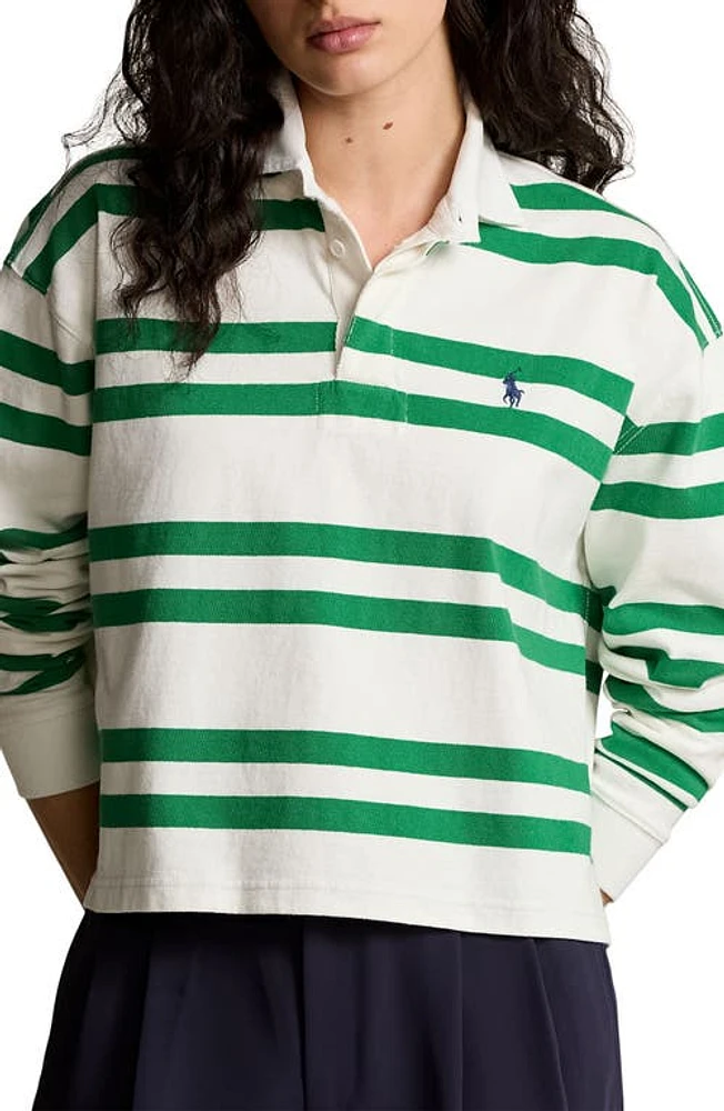 Polo Ralph Lauren Stripe Cotton Rigby Shirt Deckwash White/Hillside Green at Nordstrom,