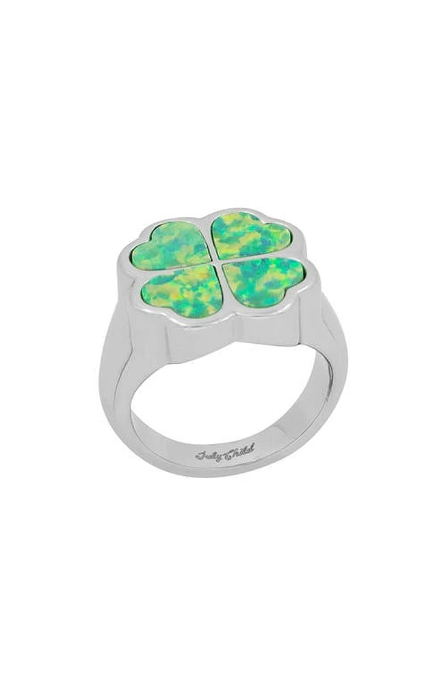 July Child Irish Charm Signet Ring in Silver/Green Opal at Nordstrom