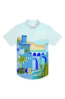 MAVRANS Moroccan Weekend Waterproof Short Sleeve Performance Button-Up Shirt Blue Multi at Nordstrom,