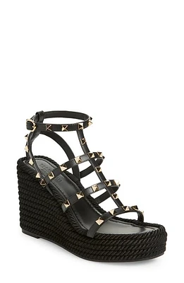 Valentino Garavani Rockstud Torchon Wedge Sandal Nero at Nordstrom,