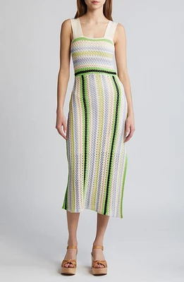 CIEBON Sahara Crochet Midi Sweater Dress Green Multi at Nordstrom,