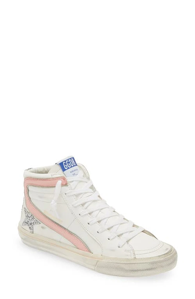 Golden Goose Slide High Top Sneaker White/Silver/Pink at Nordstrom,