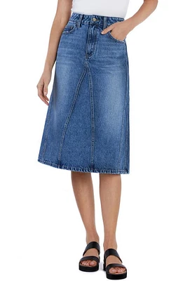 Wash Lab Denim Paneled Midi Skirt Double Blue at Nordstrom,