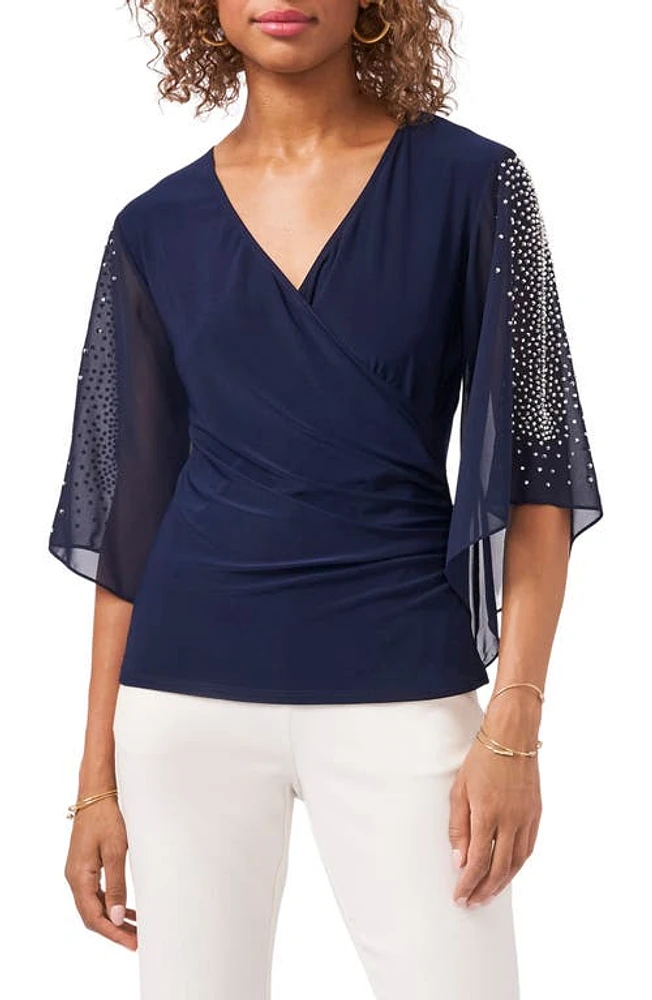 Chaus Embellished Sleeve Surplice Blouse Jbs Navy at Nordstrom,