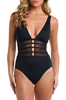 La Blanca Strappy Mesh Inset One-Piece Swimsuit Black at Nordstrom,