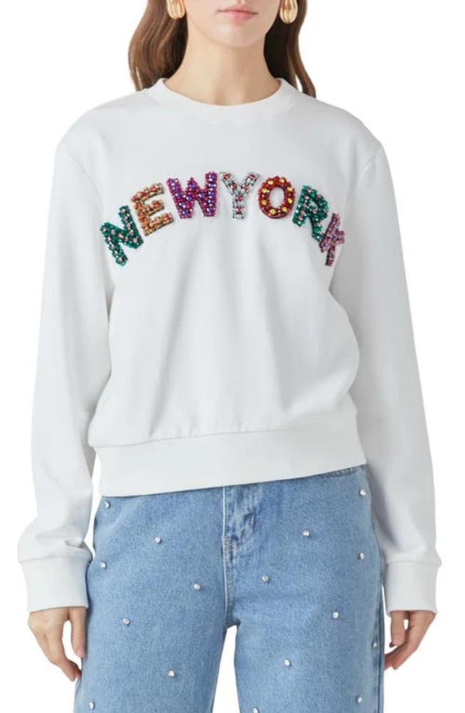 Endless Rose New York Embellished Sweatshirt White at Nordstrom,