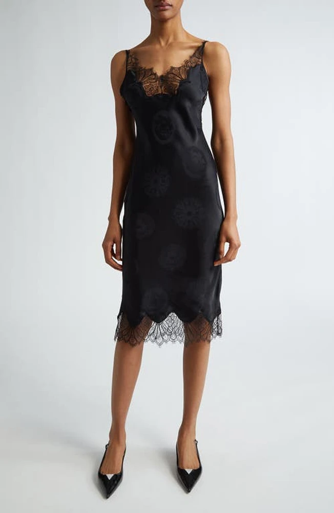 Coperni Cymatics Jacquard Satin & Lace Slipdress Black at Nordstrom, Us