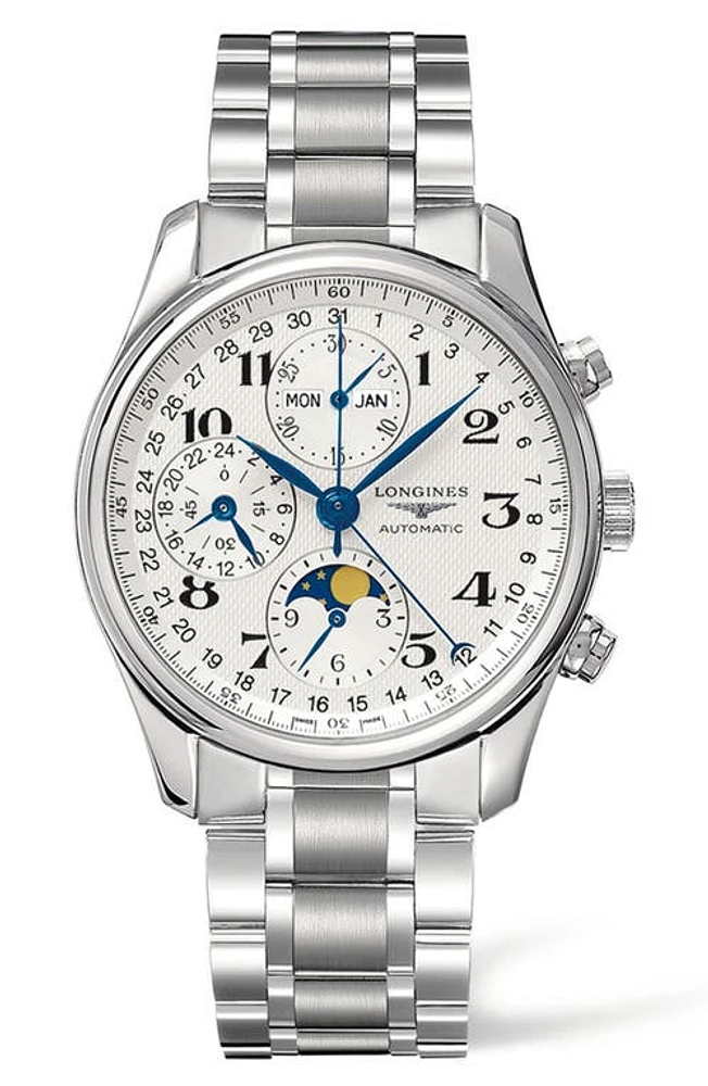 Longines Master Automatic Chronograph Bracelet Watch, 40mm in Silver at Nordstrom