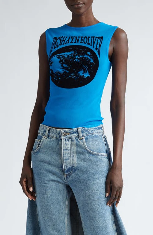 Jean Paul Gaultier x Shayne Oliver Flocked Earth Mesh Tank Ibiza Blue/Black at Nordstrom,