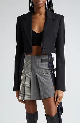 MONSE Slash Raw Edge Crop Stretch Virgin Wool Jacket Black at Nordstrom,