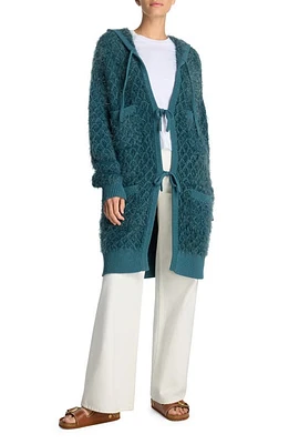 St. John Collection Eyelash Diamond Knit Hooded Cardigan Prussian Blue at Nordstrom,