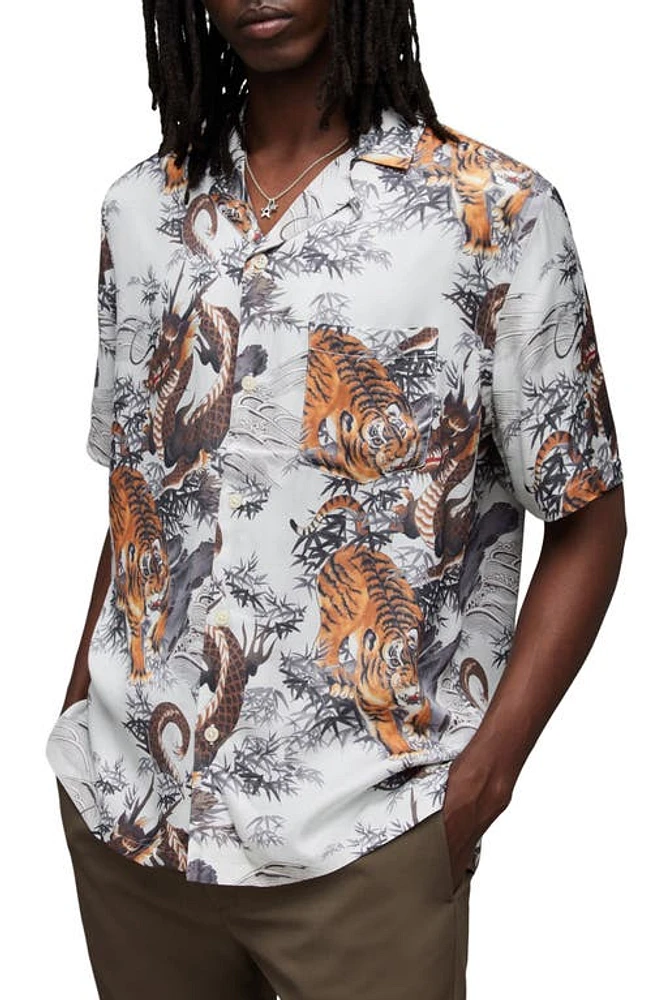 AllSaints Kali Relaxed Fit Tiger & Dragon Print Camp Shirt at Nordstrom,