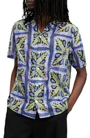 AllSaints Diaz Floral Relaxed Fit Camp Shirt Bright Green at Nordstrom,