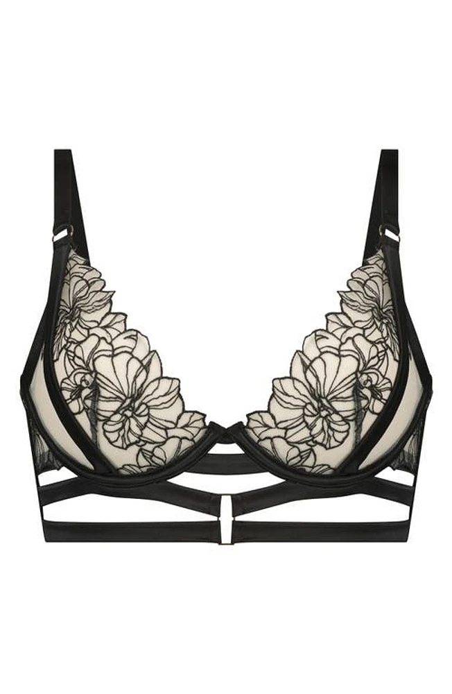 Hunkemöller Tara Embroidered Strappy Underwire Bra Caviar at Nordstrom,