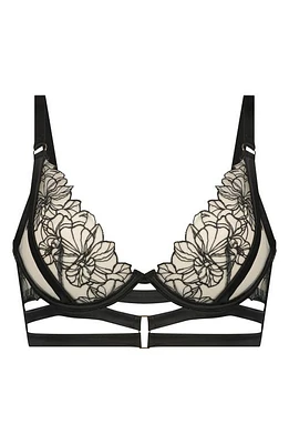 Hunkemöller Tara Embroidered Strappy Underwire Bra Caviar at Nordstrom,