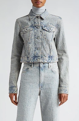 Acne Studios Monogram Jacquard Crop Denim Jacket Blue/Beige at Nordstrom, Us