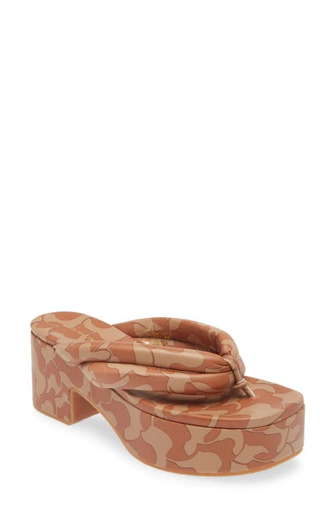 Dries Van Noten Graphic Print Platform Flip Flop Brown at Nordstrom,