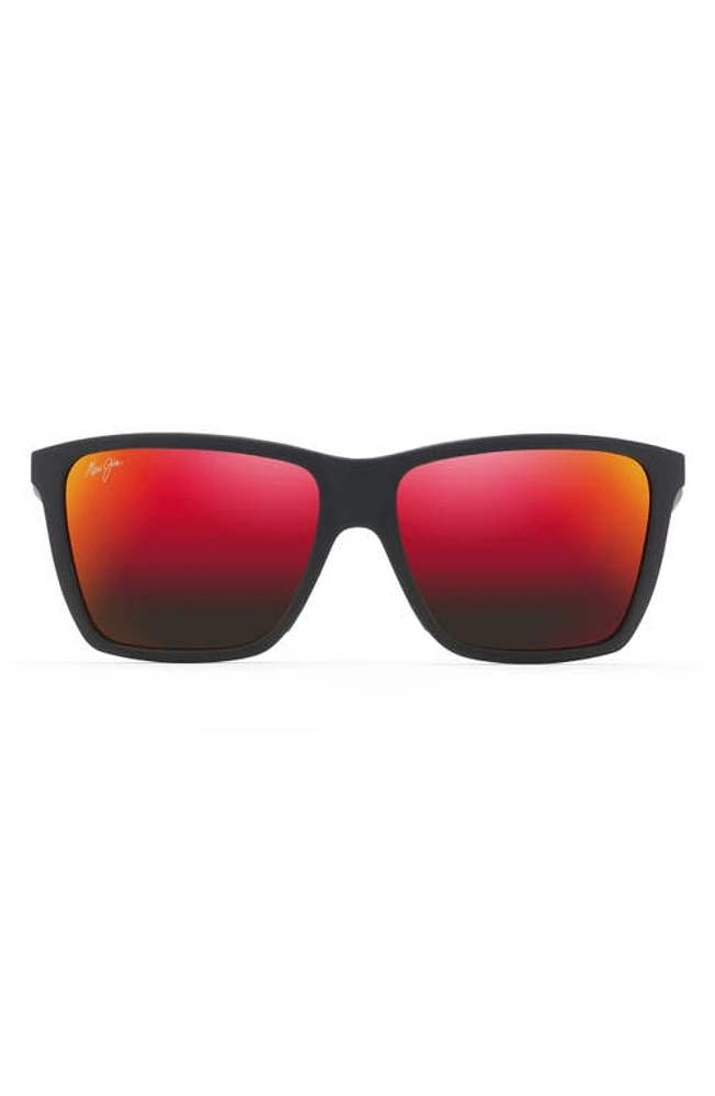 Maui Jim Cruzem 57mm PolarizedPlus2 Rectangular Sunglasses in Black Matte/Hawaii Lava at Nordstrom