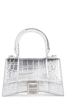 Balenciaga Extra Small Hourglass Croc Embossed Leather Top Handle Bag in Silver at Nordstrom