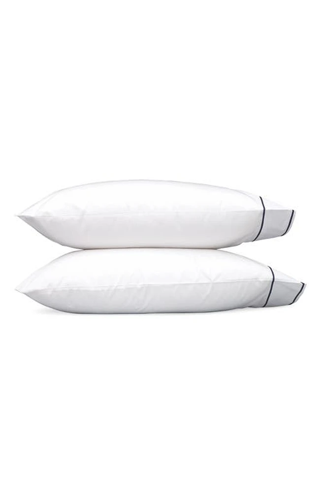 Matouk Set of 2 Ansonia 500 Thread Count Cotton Percale Pillowcases in White/Navy at Nordstrom